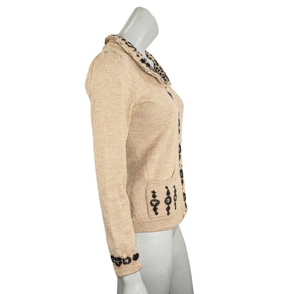 Peruvian Connection Baby Alpaca Cardigan Sweater Beige knit Size Small - Picture 5 of 10